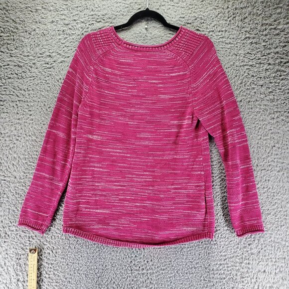 Eddie Bauer Sweater Womens Large Pink Striped Cotton Blend V-Neck Pullover - Picture 7 of 8